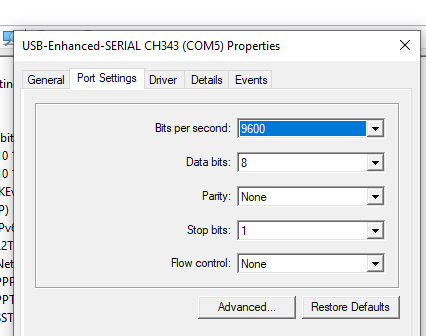 COM port settings